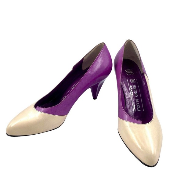 Vintage Bruno Magli Women’s Pumps Heels Purple Cream Made in Italy Sz 5.5 B 36 - Picture 1 of 8